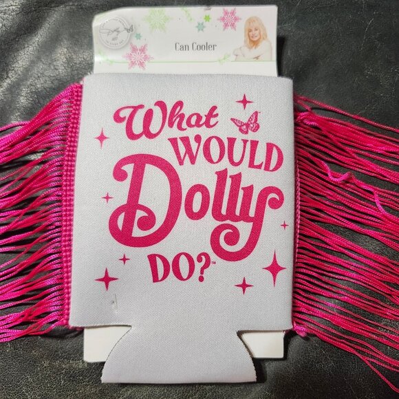 Set of 2 Dolly Parton Double-Sided Fringe Can Holder Coozie 5" Pink - Picture 3 of 7